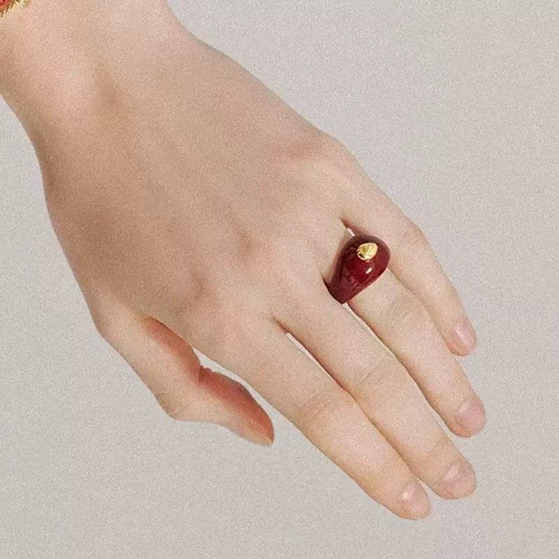 Bague Émail Rouge Dorée