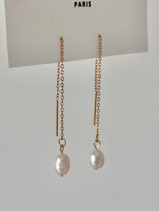 Boucles pendantes en acier inoxydable & perle naturelle