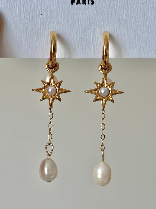 Boucles d’oreilles Bohème Pendantes Perle Inox