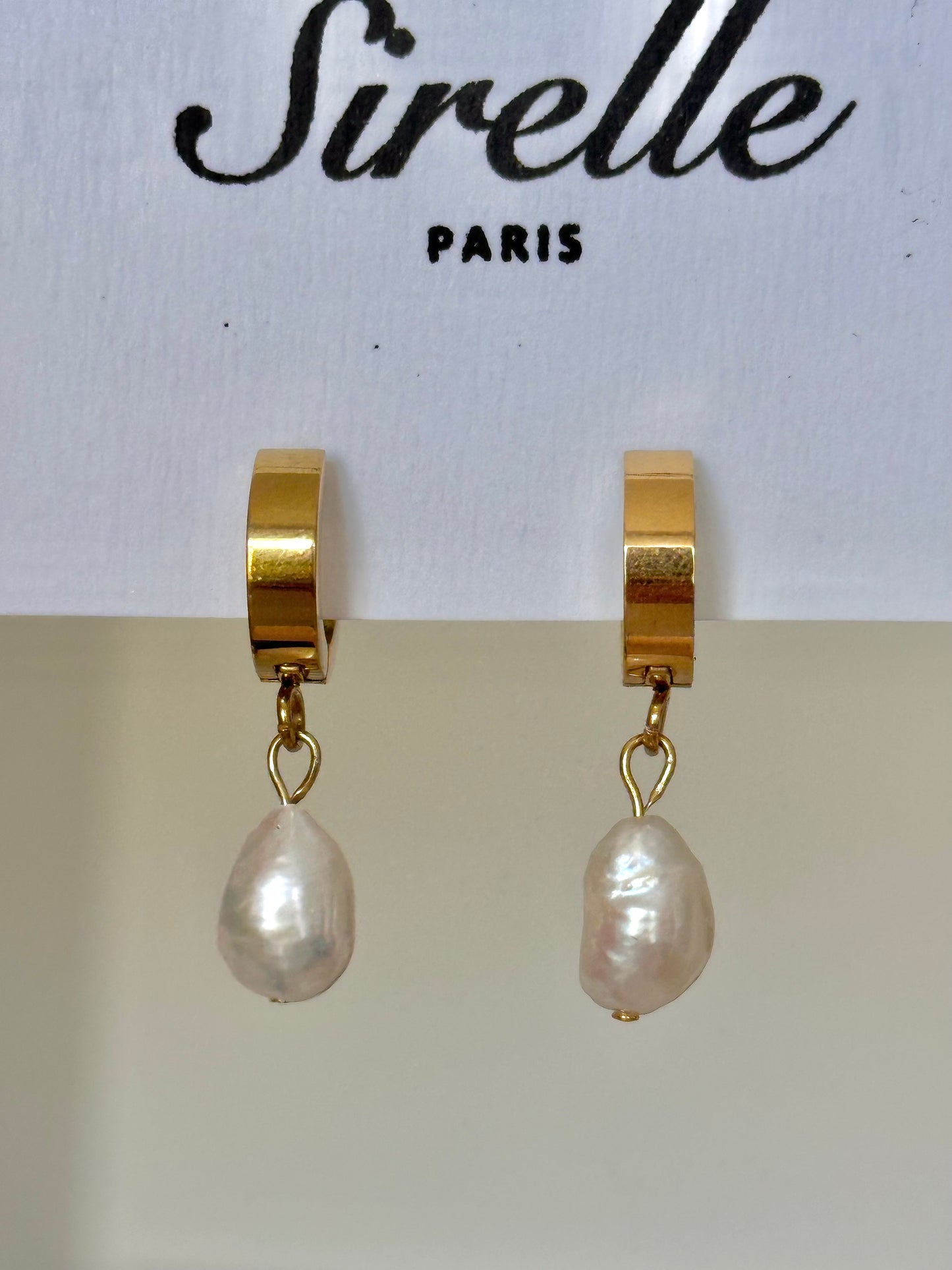 Créoles en acier inoxydable & perles baroques naturelles